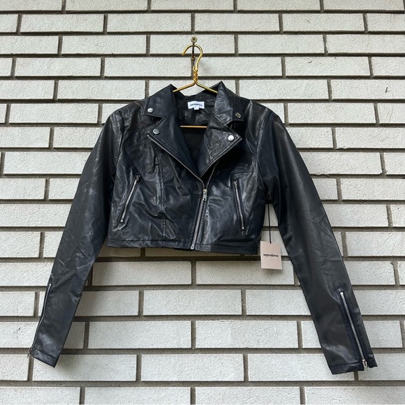 Superdown Sheer Black Vinyl Cropped Moto Jacket PVC Transparent Unlined Sz Small - Picture 3 of 13